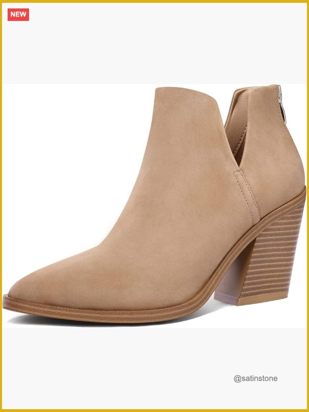 Women's Pointed Toe Chunky Heel Ankle Booties with Side Cutout